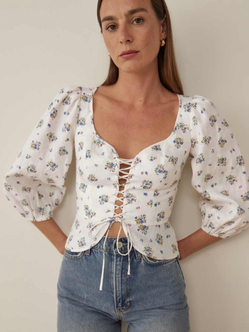 [Reformation] Barrett Linen Floral Top